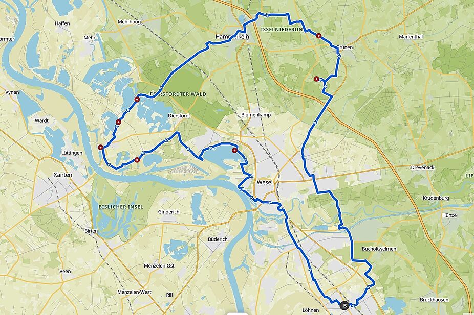 KW24 Hamminkeln, unsere Strecke Die Karte zeigt unsere heute gefahrene Strecke als Komoot-Karte