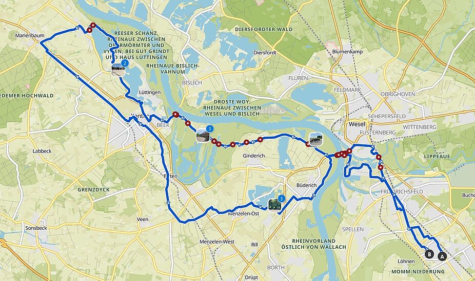 Hier geht's lang! Komoot-Karte unserer Tour nach Xanten