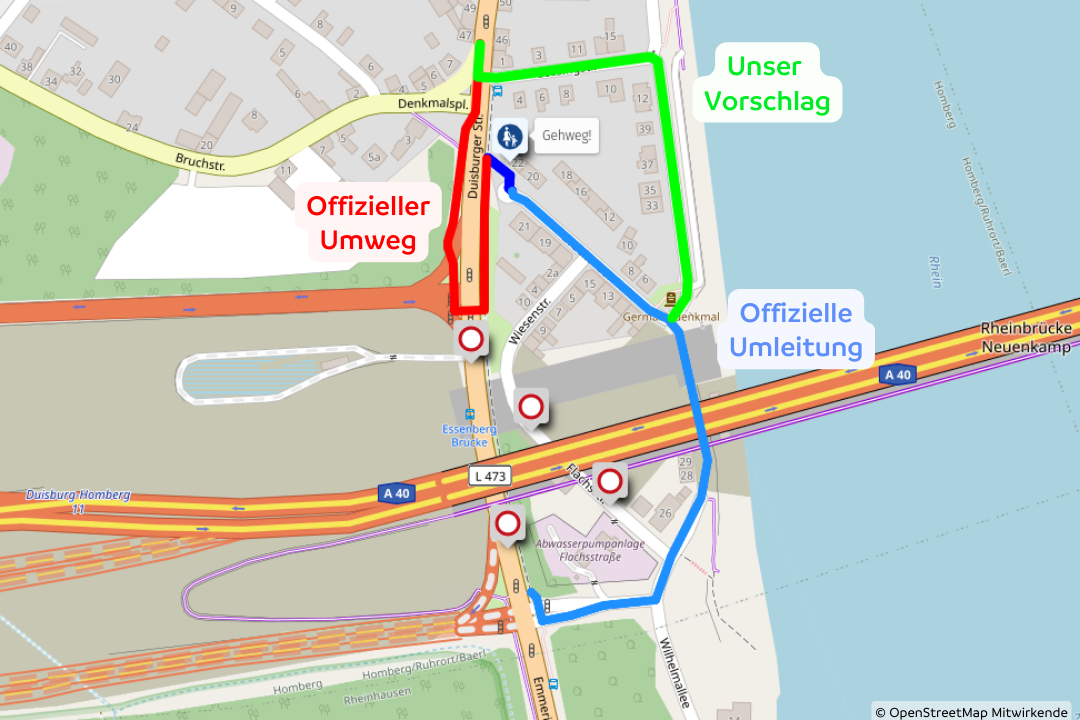 Radumleitung Rheinbruecke Essenberg